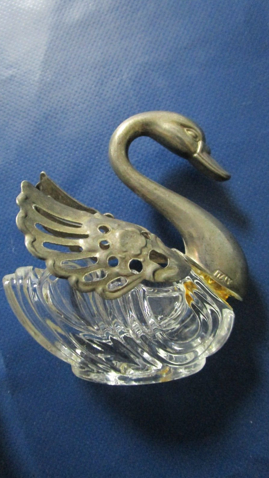 VINTAGE ITALIAN SWAN SALT CUPS AND MUSTARD SILVERPLATE AND GLASS