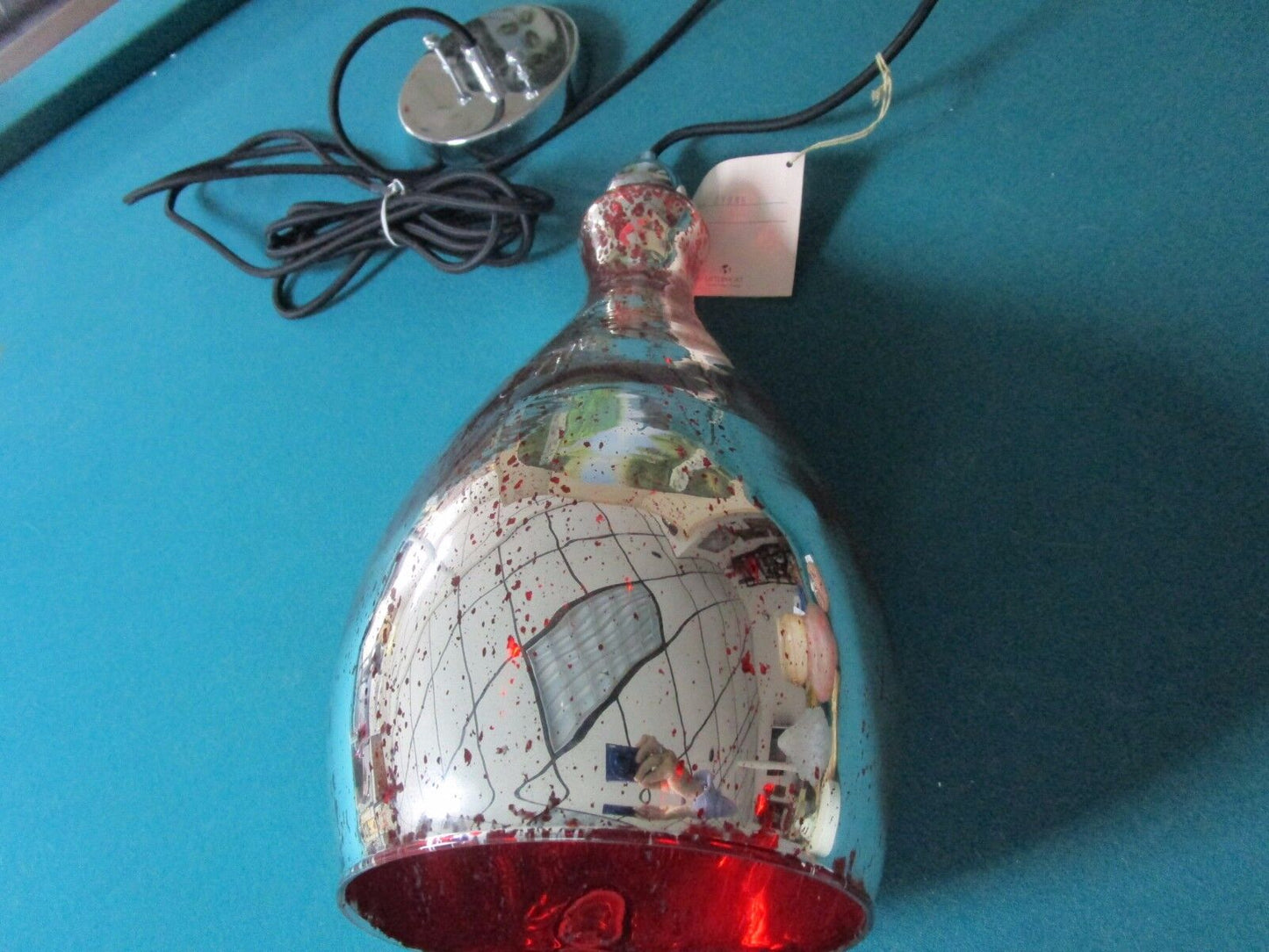 UTMOST LIGHTING NEW HANGING LAMP MERCURY GLASS RED INSIDE, 17" TALL