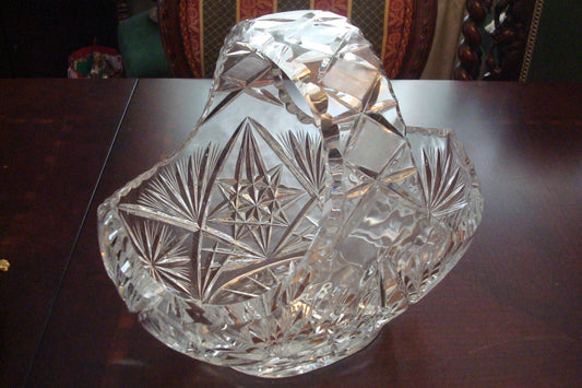 Vintage American Brilliant FLOWER ERA  basket, cut crystal, gorgeous [GL-6]