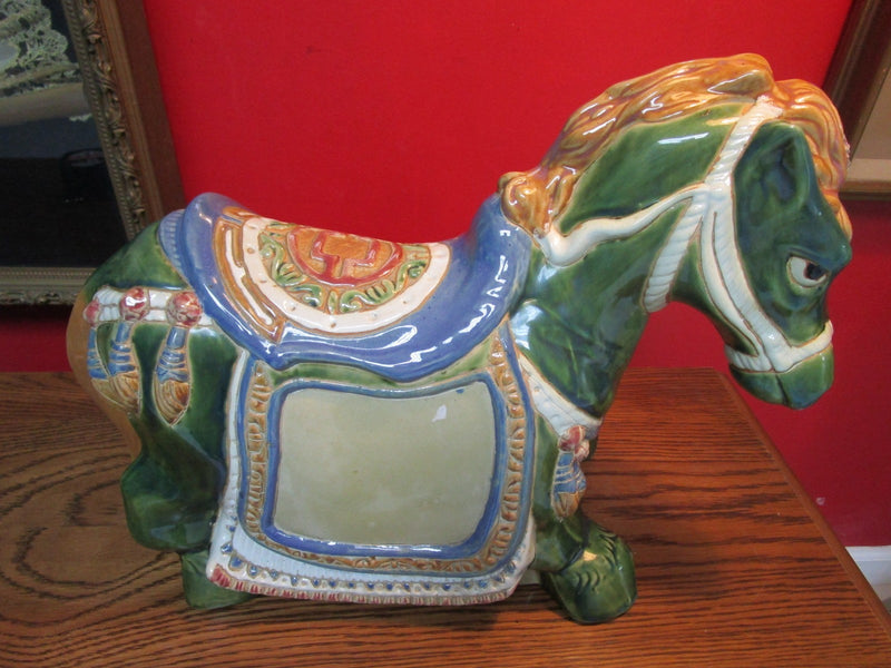 CHINESE TERRACOTA CERAMIC GLOSSY HORSE SCULPTURE FIGURINE DECORATED 14X18 X 10