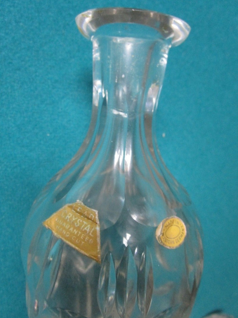 Glass Decanter Pair - Mid Century W. Germany Clear With Stopper Labels [Gl5]