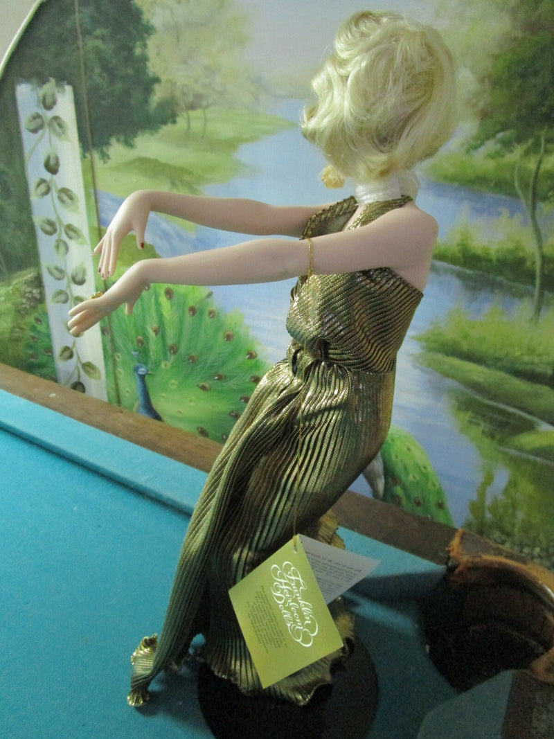 1990s FRANKLIN HEIRLOOM GOLDEN GLITTERING MARILYN DOLL, NEW 19" doll