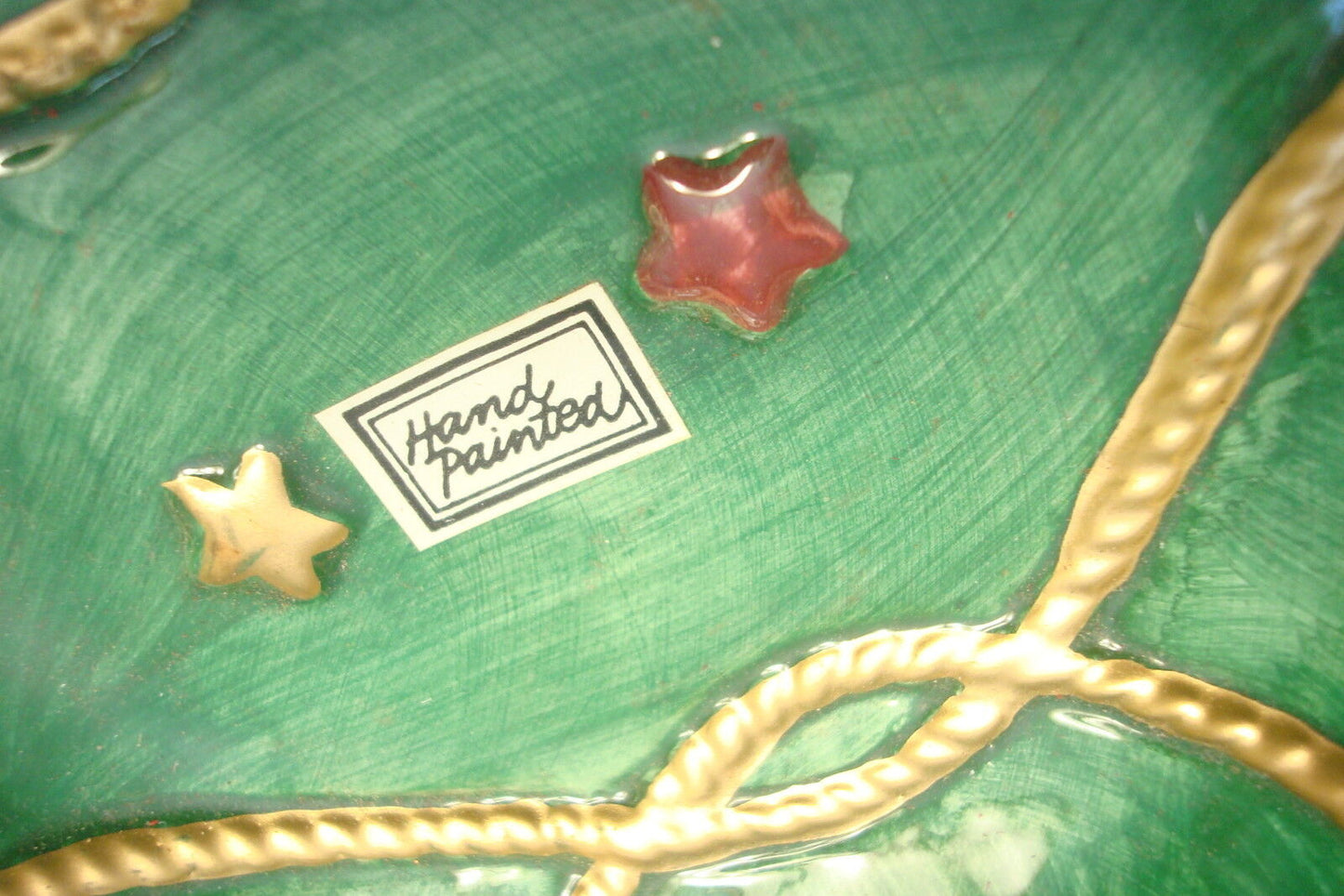 Vintage CHRISTMAS 1994 footed bowl FITZ & FLOYD Christmas Tree Stars [aP-FF]