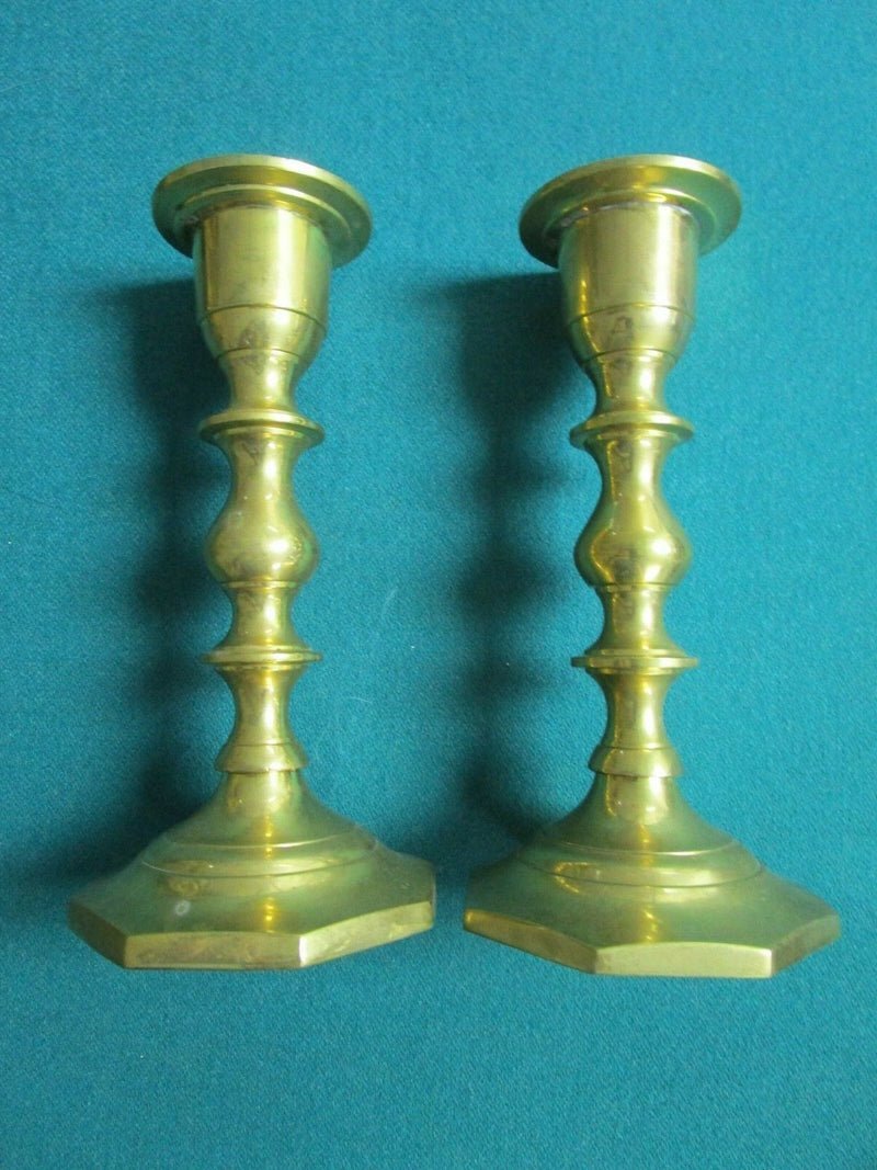 Pair Of Single Brass Candleholders 6"