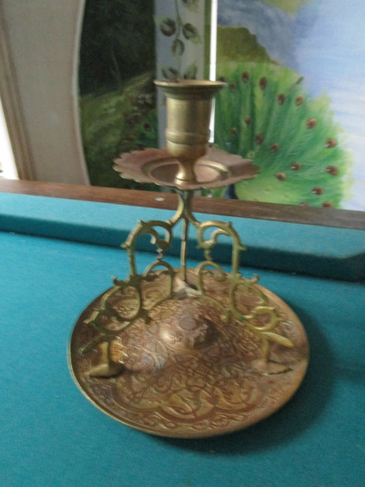 Asian Candleholder Brass Ornated Ormulu 9" Tall [METBSKT4]