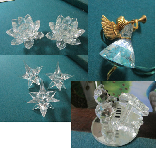 SWAROVSKI ROSENTHAL CRYSTAL CANDLEHOLDER -ANGEL TRUMPET- CAT PLAYING PIANO PICK1