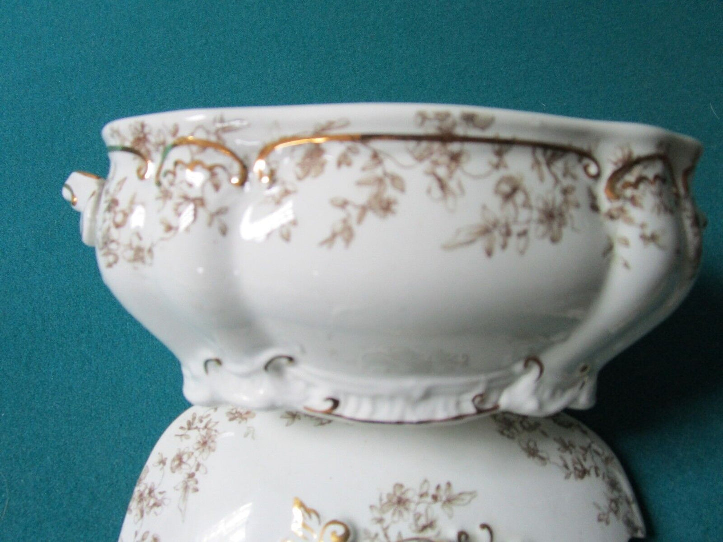 ANTIQUE 1880s Ridgways Royal Semi Porcelain MINI TUREEN SAUCE BOWL SPOON PLATE