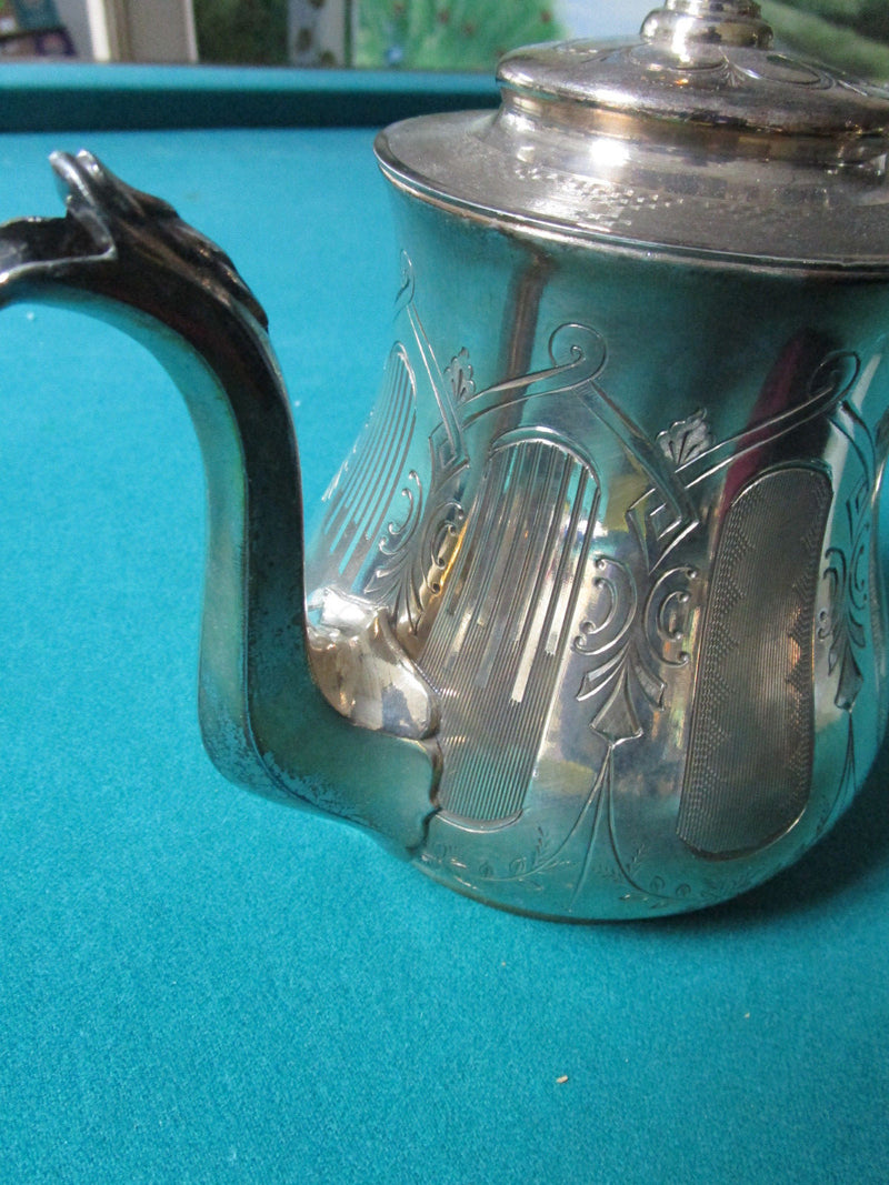 ANTIQUE REED & BARTON #1987 TEAPOTS COFFEE POT SILVERPLATE  MONOGRAMED 5PCS