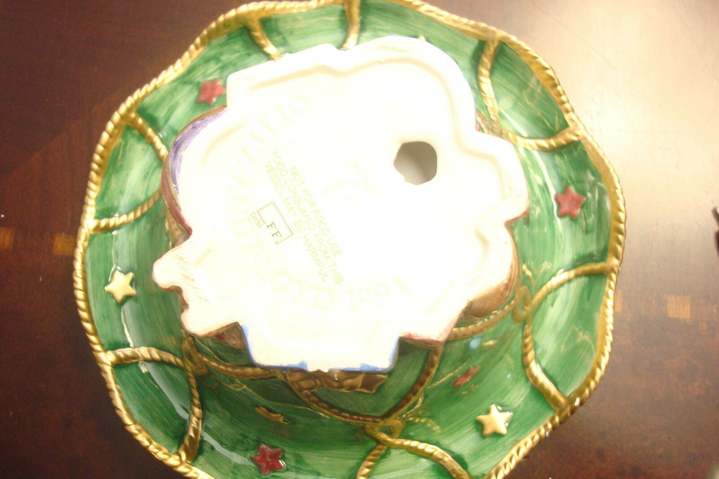 Vintage CHRISTMAS 1994 footed bowl FITZ & FLOYD Christmas Tree Stars [aP-FF]