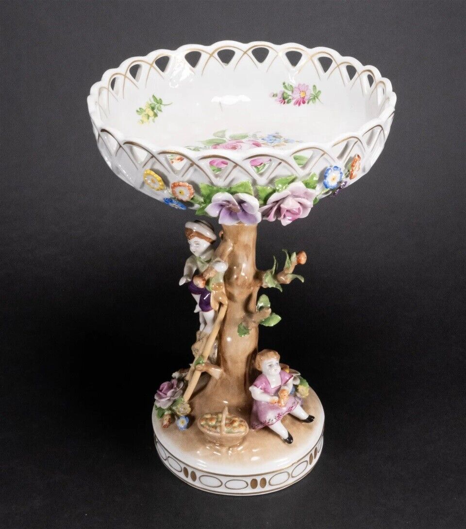 Von Schierholz German Figural Porcelain Compote Centerpiece Hand Painted 13"