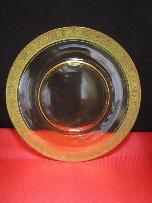 Tiffin Franciscan gold encrusted 8" amber glass plate