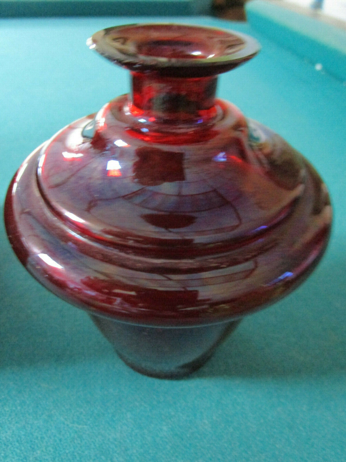 ANTIQUE BOHEMIA DECANTER IN HOLDER BOWL RED RUBY HAND PAINTED rare insert