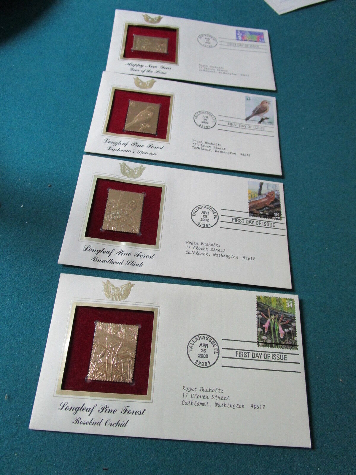 22K gold 7 replicas of United States of America Stamps first issue, new[a*7]