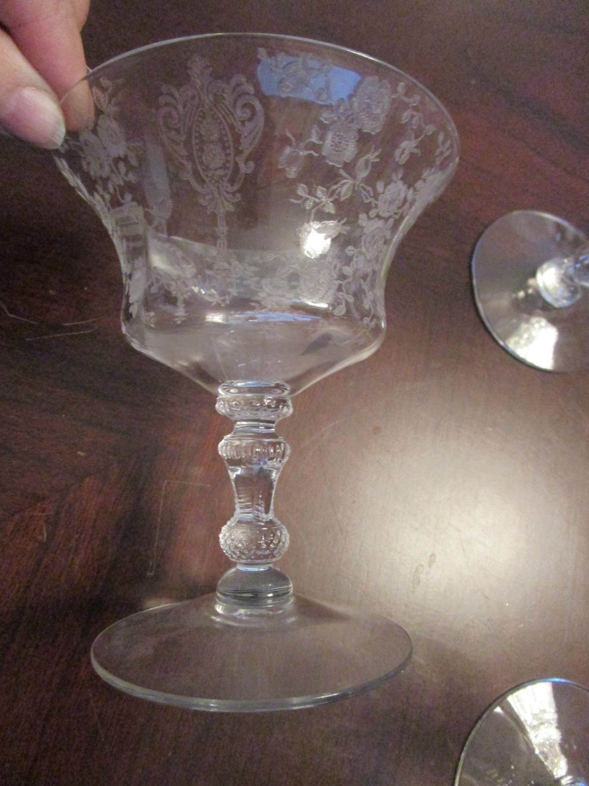 2 Rose Point CAMBRIDGE Etched Crystal PIECES, 2 SHERBETS