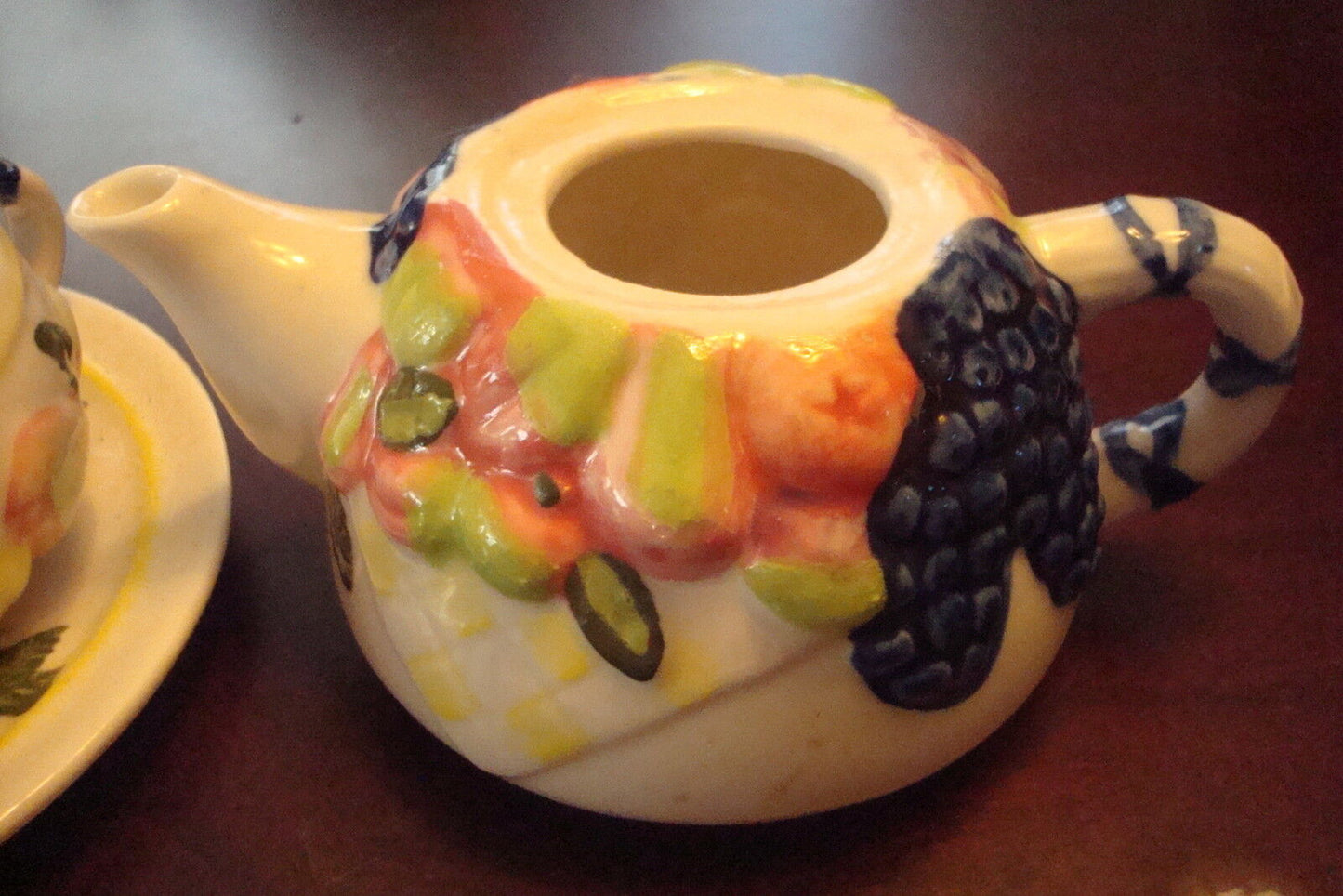 Tower Teapot, tea x 1, cup and underplate, decorated with fruits STACKABLE [80D]