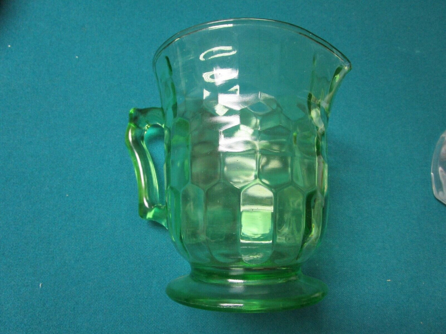 URANIO HAZEL ATLAS GREEN VASELINE GLASS PITCHER DECANTER GLASSES ESBO RARE PICK1