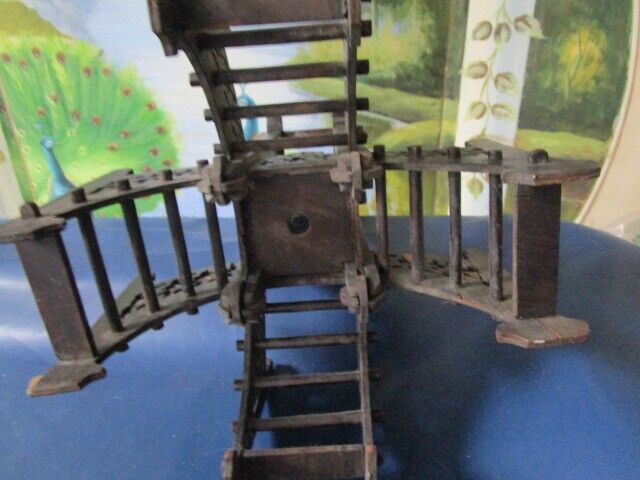 ANTIQUE /vintage Oriental WOOD CARVED INCENSE TOWER 12" TALL STAIRS BUILDING