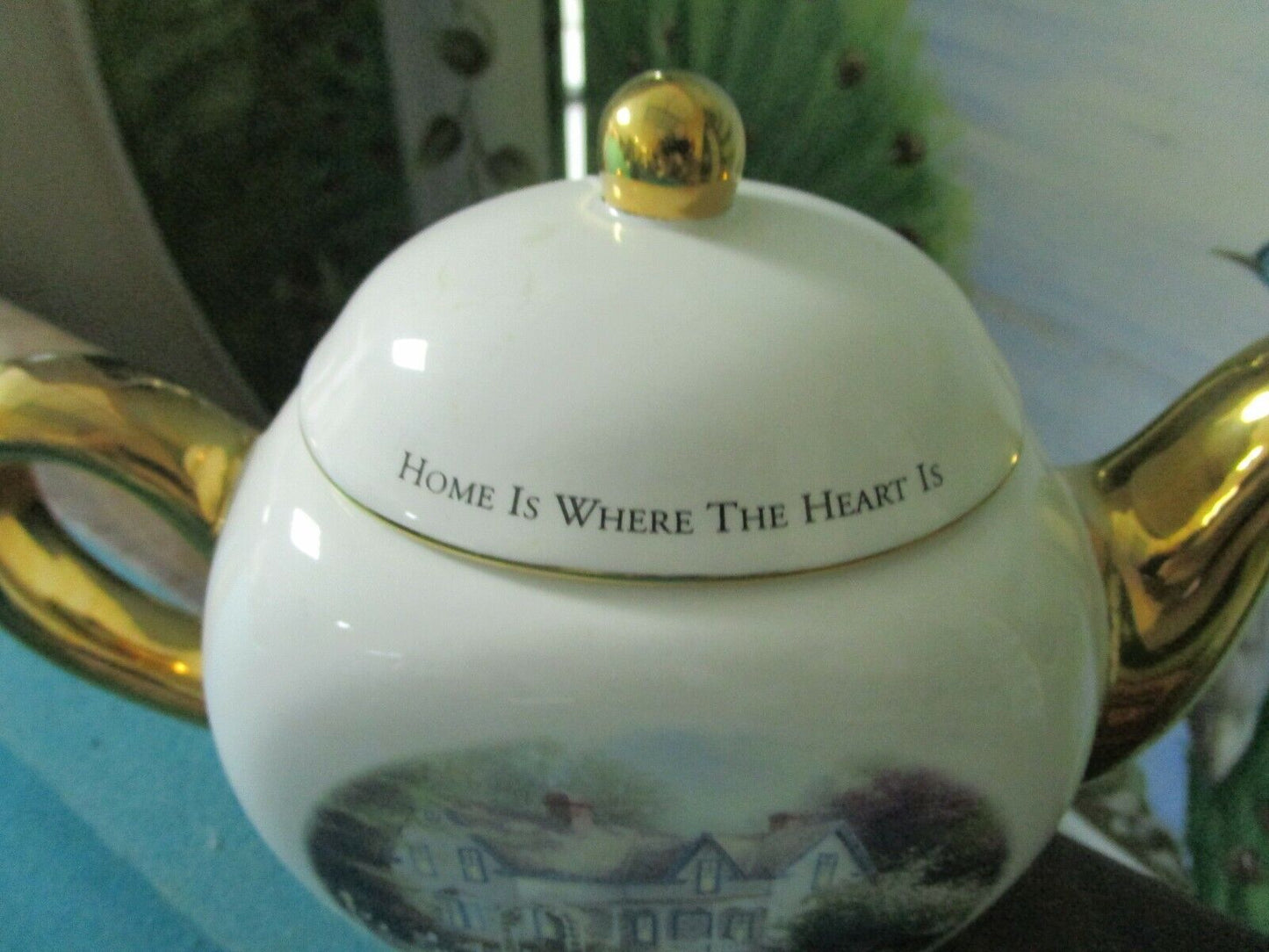 Thomas Kinkade teapot "Home is where the Heart is", signed IN  PLATE TELEFLORA