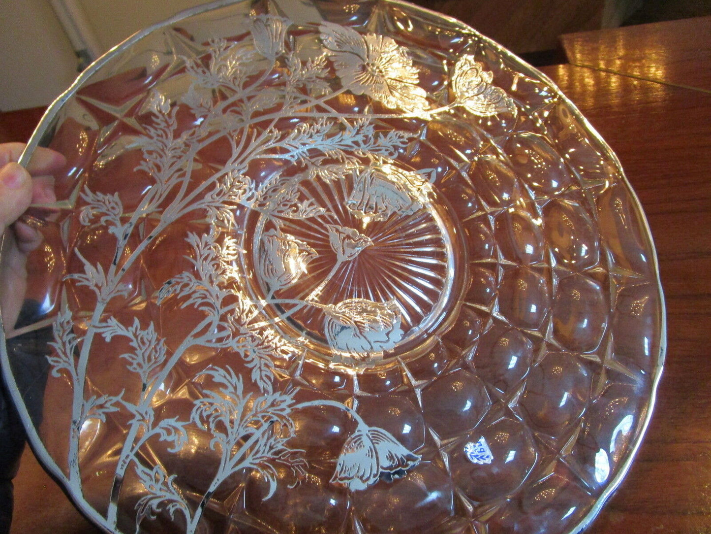 Silver City sterling overlay large round tray Flanders Poppies, 13" diam [a*5C]