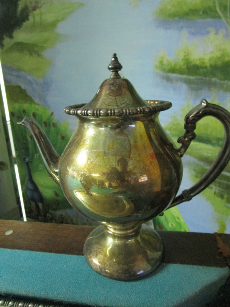 Antique Silver On Copper English Tea And Coffee Set With Tray 5 Pcs