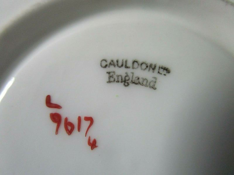 CAULDON ENGLAND CONSOME SOUP CUP SAUCER VICTORIA PATTERN LACE AND FLOWERS c1904