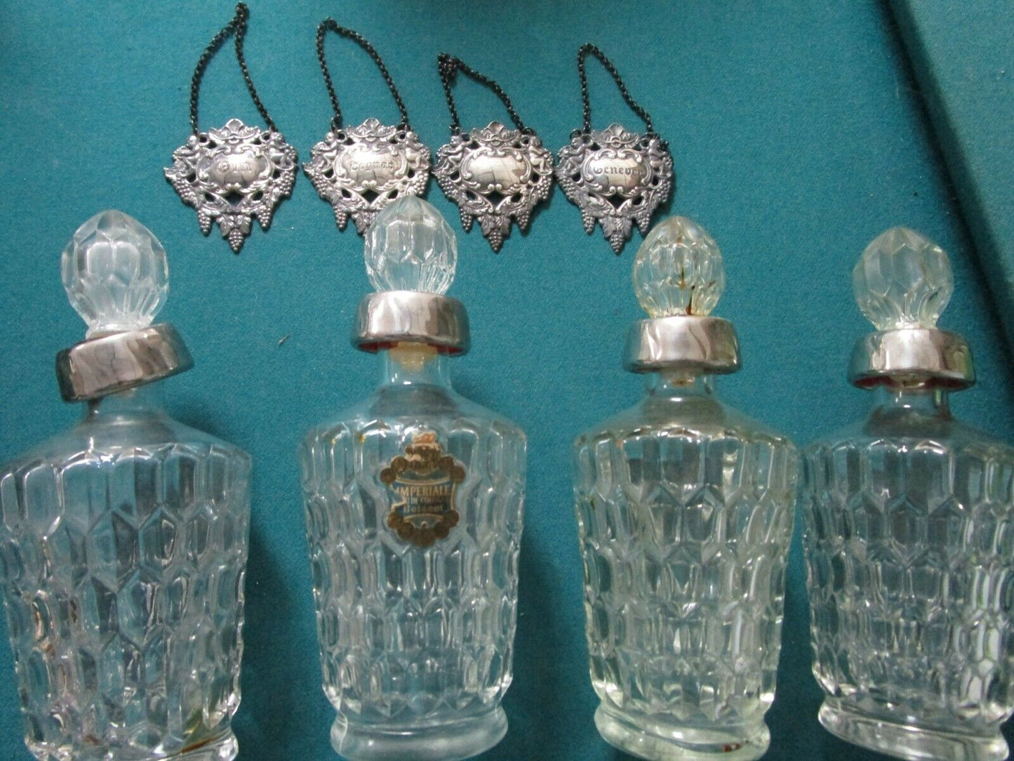 1920s 4 glass crystal Imperiale Eau De Cologne perfume bottles by Boldoot