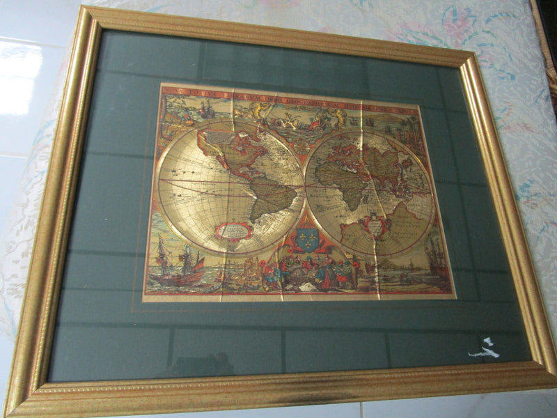 GOLDEN MAP OLD WORLD IN GOLD PAPER FRAMED