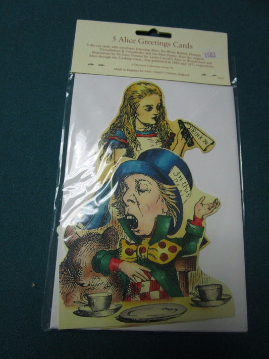 ALICE IN WONDERLAND 5 DIE CUT GREETING CARDS IN PACKAGE NEW