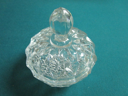 TRINKET BOX PESSED GLASS VINTAGE COVERED BOWL 5 1/2 X 4"