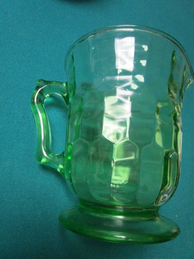 Uranio Hazel Atlas Green Vaseline Glass Pitcher Decanter Glasses Esbo Rare Pick1