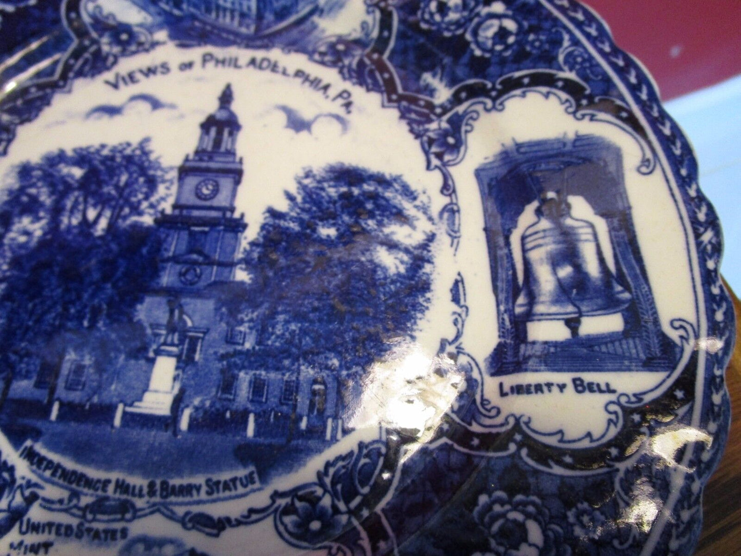 Antique Blue Transferware Advertising Plate Philadelphia, Pennsylvania [*BP16]