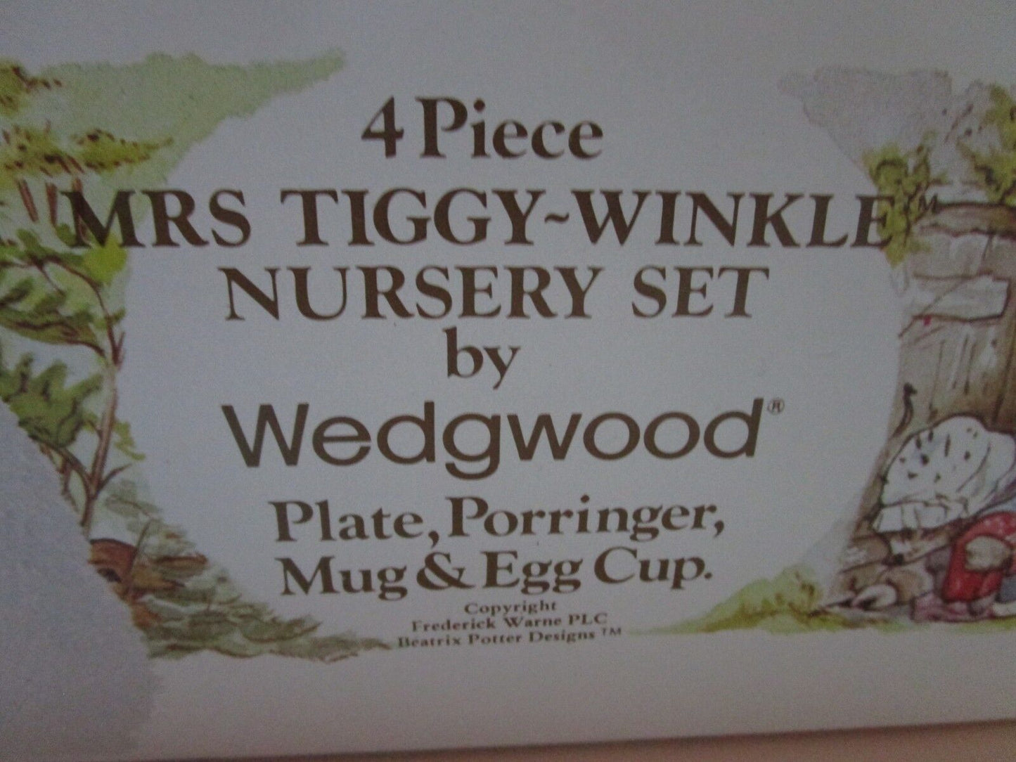 4 Pcs Mrs Tiggy-Winkle Nursery Set By Wedgwood Plate, Porringer, Egg Cup, Mug