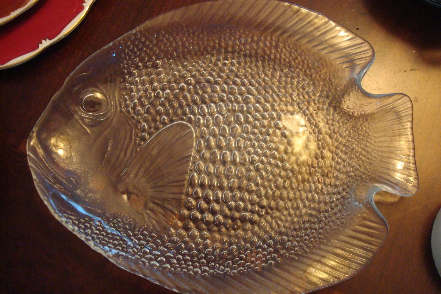 8 Vintage Pasabahce Turkey Clear Glass Fish Shaped trays 10" [*glass1]