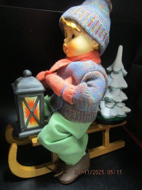 Vintage Hummel Doll Goebel Ride Into Christmas Sled Lantern Tree ^^