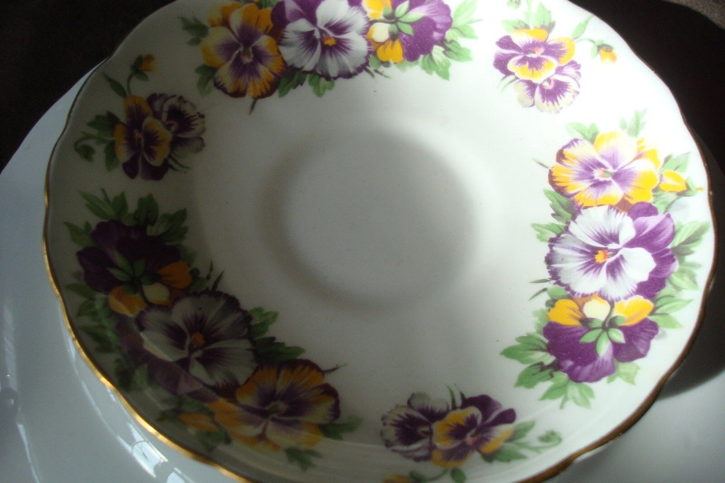 Tuscan England TRIO CUP SAUCER PLATE , wild violets TOUCHES OF GOLD