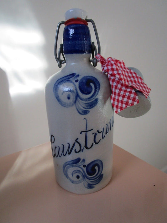 Hk  Haustrunk German Airtight Ceramic Bottle With Cup 9" Original