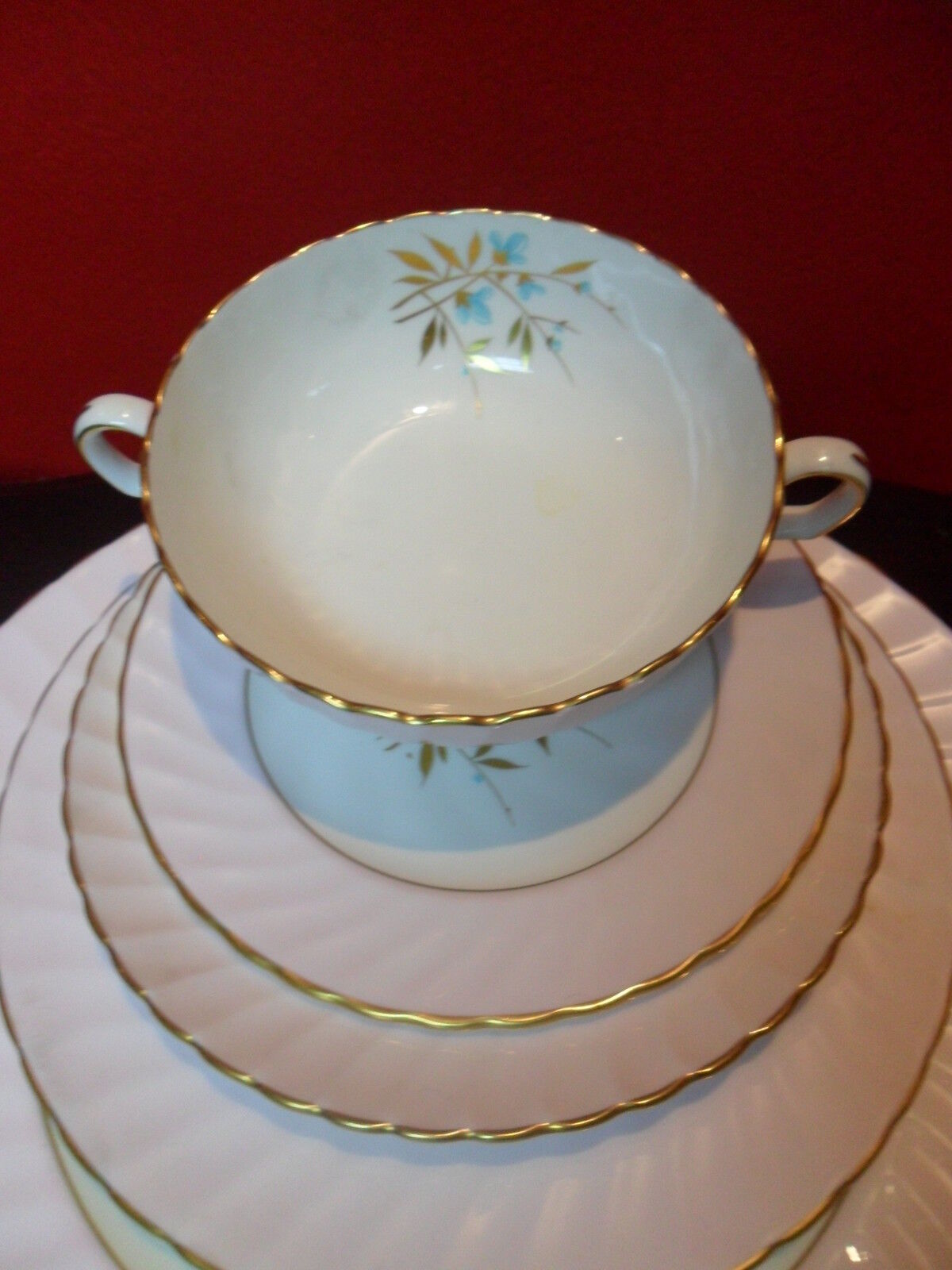 Adderley England bone china  5 pieces setting, pink, gold, flowers original