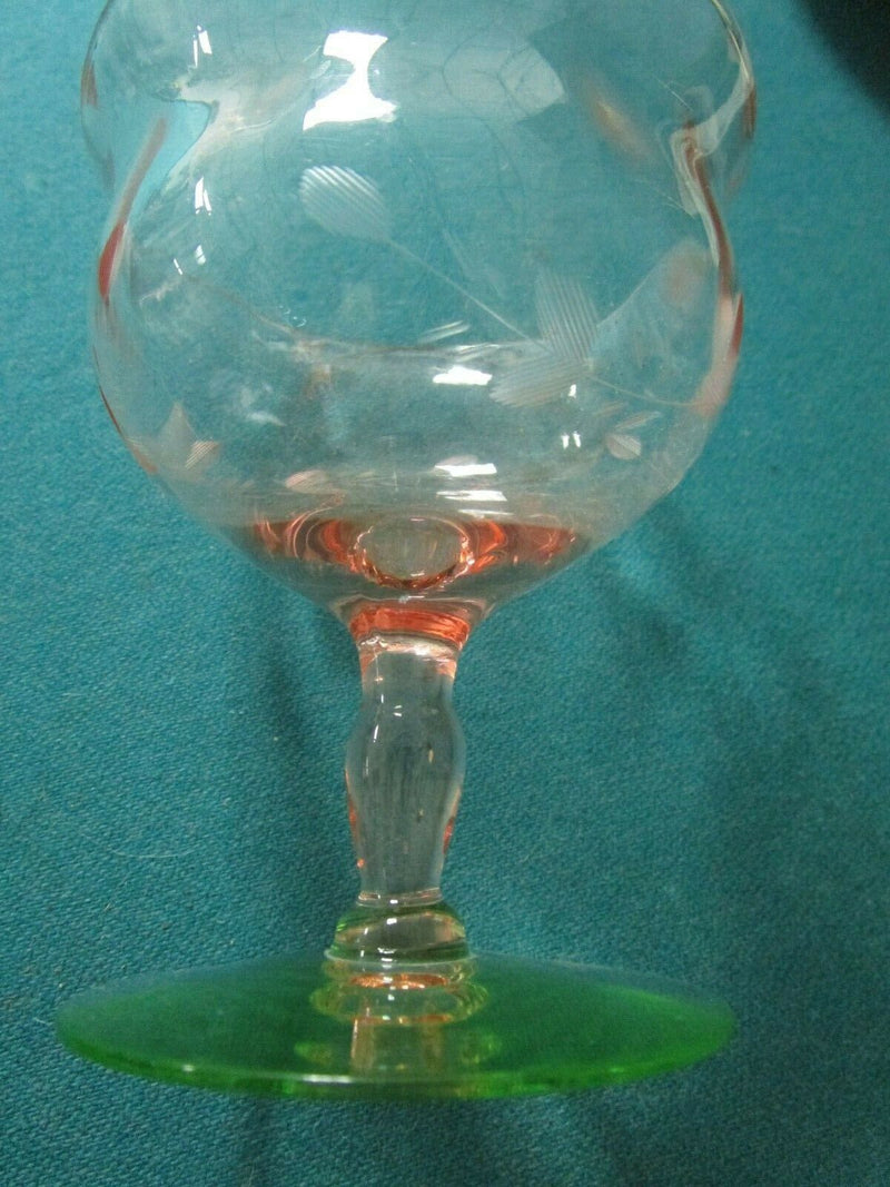 BICOLOR VASELINE GREEN PINK SORBET GLASS 4 X 3 1/2"
