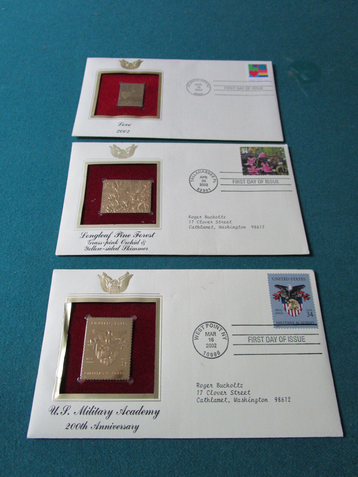 22K gold 7 replicas of United States of America Stamps first issue, new[a*7]