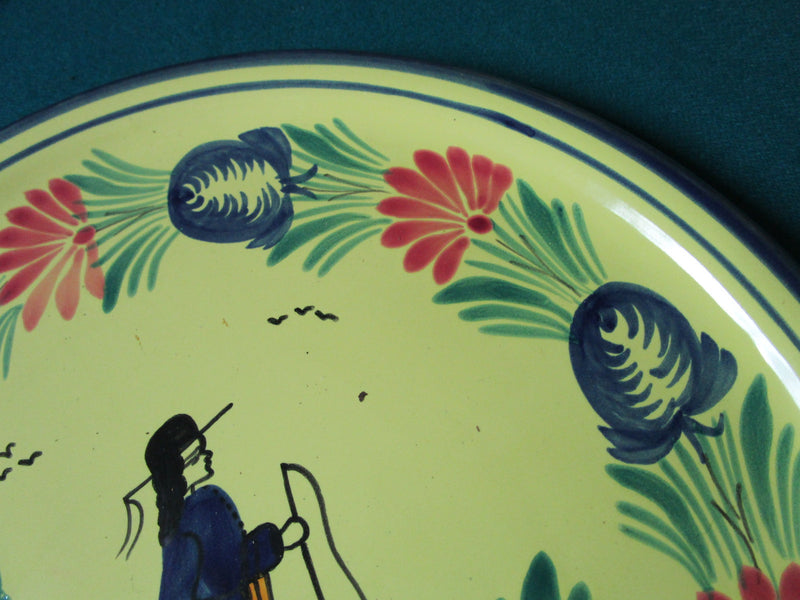 Hb Quimper France Round Trivet He Decor 11 1/2" C1980s