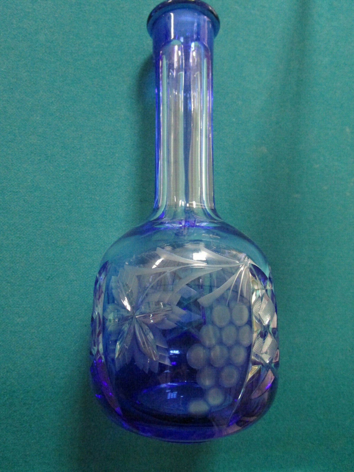 AJKA MARSALA BOHEMIA BLUE CRYSTAL CUT TO CLEAR DECANTER WITH GOBLET