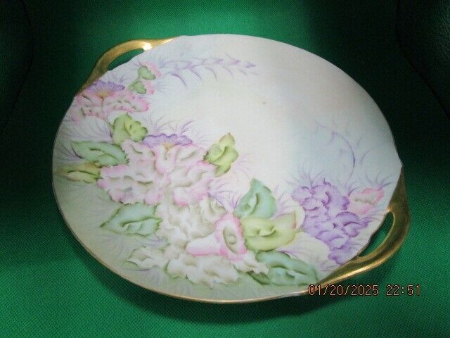 ANTIQUE FRANCE LIMOGES FLORAL TRAY 2 HANDLES 11" SIGNED BY ARTIST^^