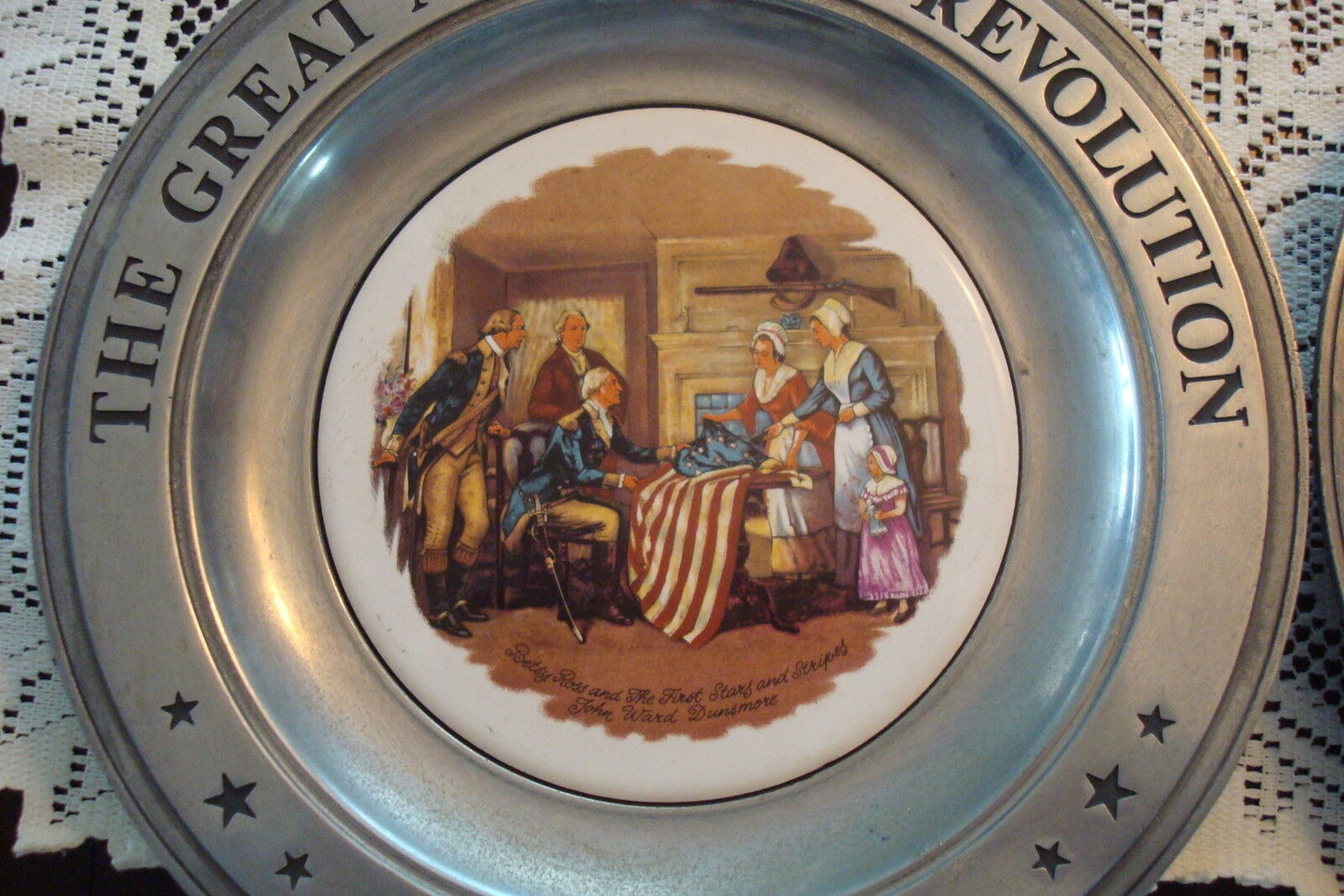 The Great American Revolution 6 PEWTER CERAMIC CENTER PLATES CANTON OH