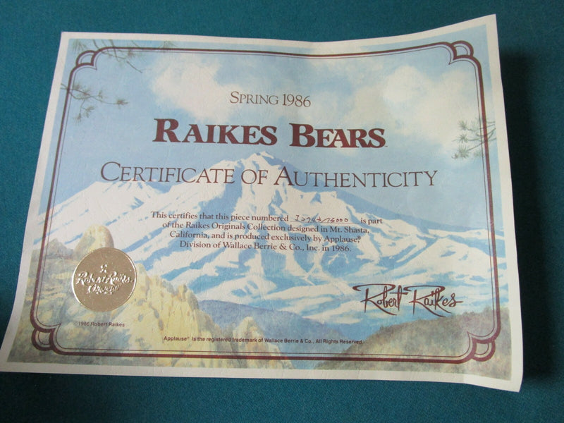 1990s  RAIKES BEARS ORIGINAL FROM ROBERT RAIKES DOLL BENJAMIN 16"  certs