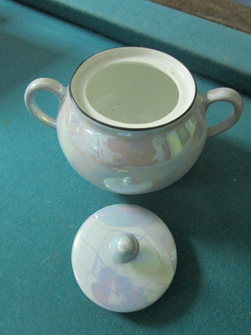 SCHOENAU GERMANY LUSTERWARE BLUE COVERED SUGAR  4 X 6 1/2"   [86]