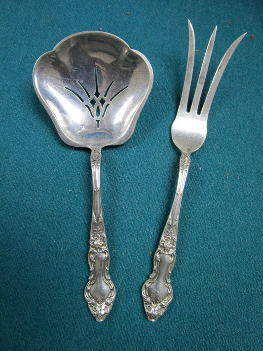 Watson Sterling pair of servers,spoon and fork, 5 1/2" Meadow Rose [silv]