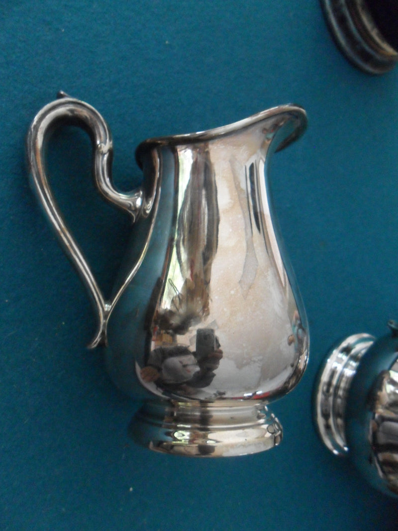 Antique Reed & Barton Jamestown Silverplated Coffee Pot, creamer and sugar origi