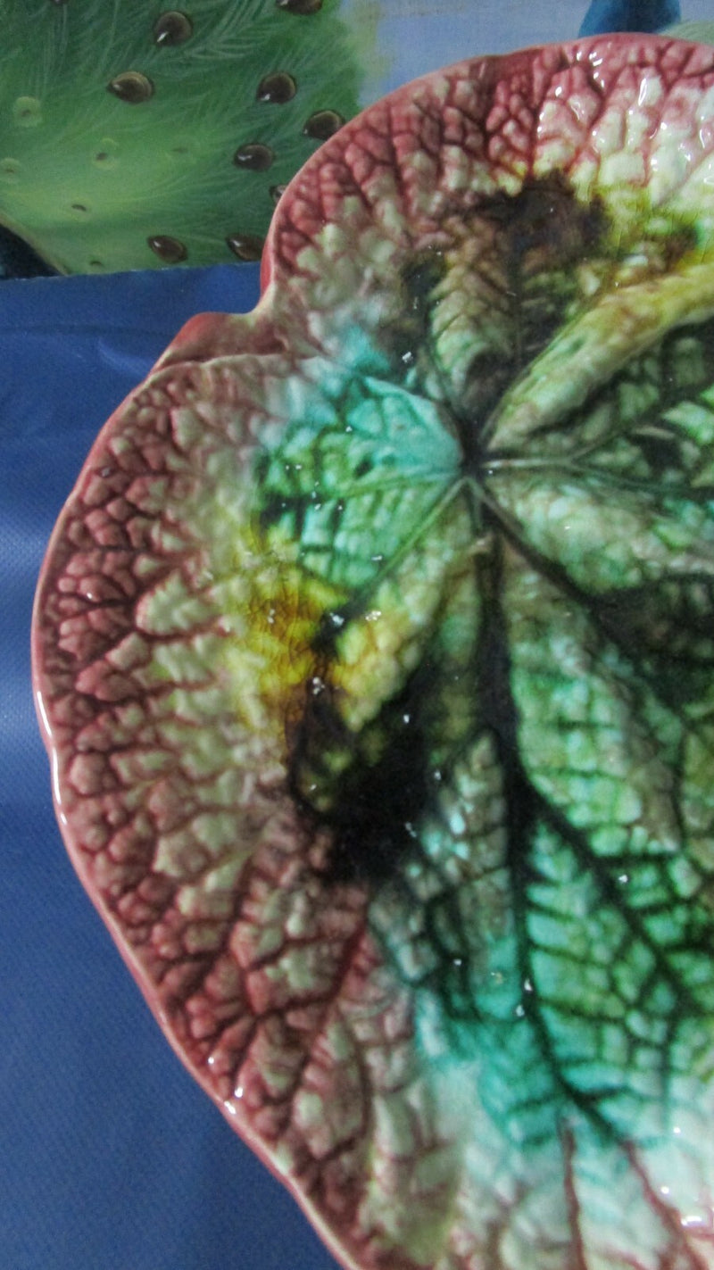 Antique ~ GRIFFIN SMITH & HILL ETRUSCAN BEGONIA LEAF MULTICOLOR  DISH 12" ^^