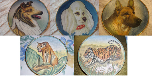 TIZIANO VENETO FLAIR PLATE ETCHED ITALY COLLIE, POODLE, GERMAN SHEPPERD, TIGER^^