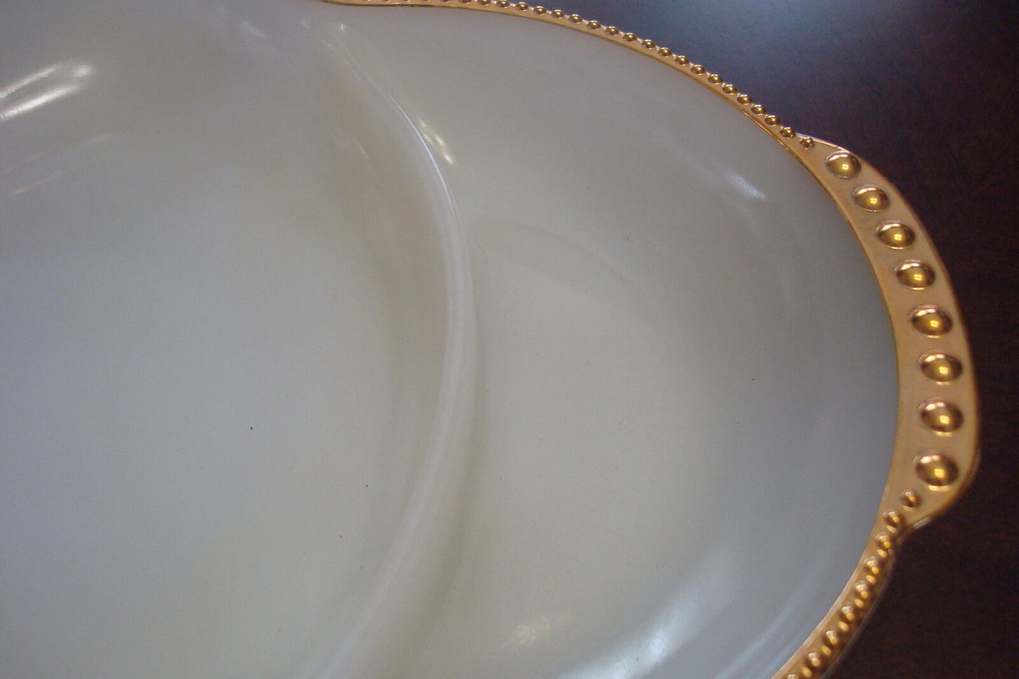 Vintage Fire-King Milk Glass Gold Trim 3-parts Divided Relish Dish USA '50s RARE